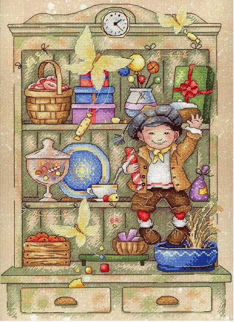 Žavingas siuvinėjimo rinkinys „Saldžiamėgis“ su Aida 18, 29×21 cm