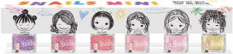 Snails Mini vandens pagrindo nuplaunamų nagų lakų rinkinys vaikams – 6 spalvos (6×7 ml), be acetono