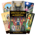 Sortilegium Tarot kortos, Natalia Vélez iliustracijos — spalvotos, fanuotos kortos ir dangtelis matomi iš priekio