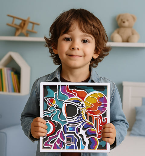 Splat Planet medinis 3D spalvinimo paveikslas „Kosmosas“ – kūrybinis rinkinys 25×25 cm su dažais ir teptukais