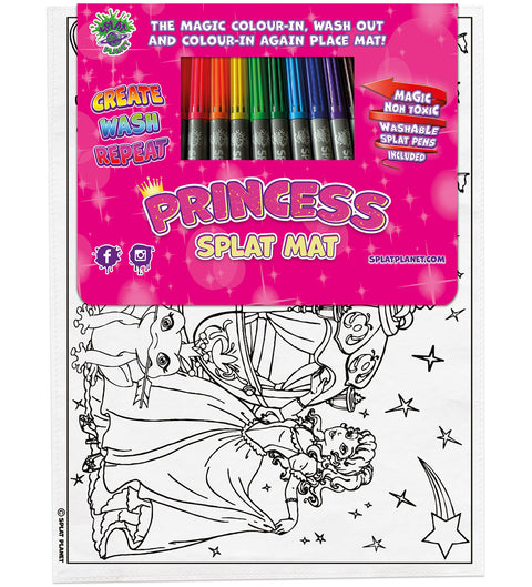 Splat Planet spalvinimo stalo kilimėlis „Princesės“ – daugkartinis, su 10 plaunamų flomasterių, 38×30 cm