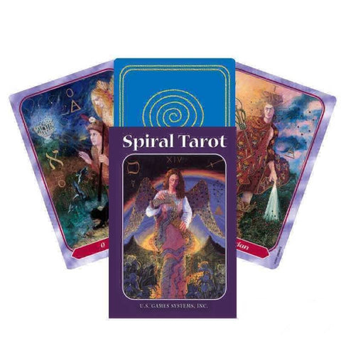Spiral Tarot stalo kortų rinkinys su violetine dėkle ir trimis išskleistomis meninėmis kortomis, 78 vnt.