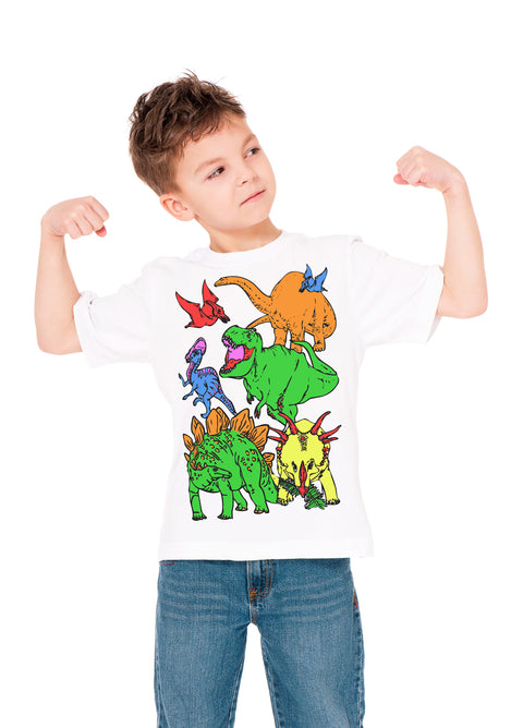Splat Planet spalvinami marškinėliai vaikams „Dinozaurai“ – plaunami flomasteriai, 100% medvilnė