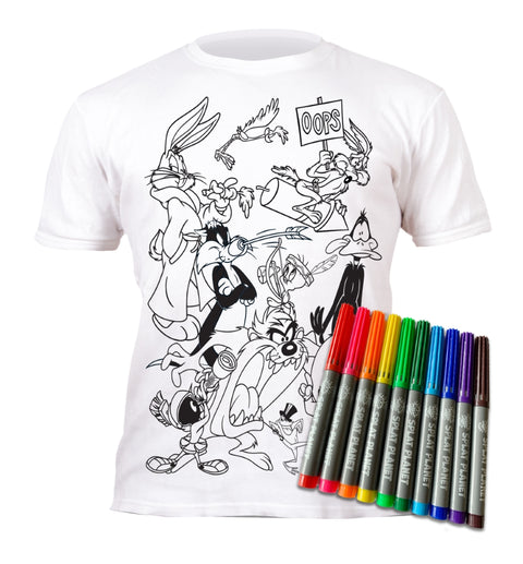 Splat Planet Looney Tunes spalvinami vaikų marškinėliai su išskalbiamais flomasteriais, 100% medvilnė, 3–11 m.