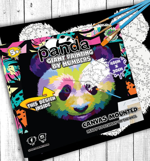 Splat Planet tapyba pagal skaičius – Panda, 30×40 cm rinkinys su akriliniais dažais ir teptukais