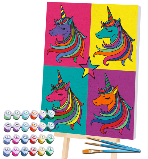 Splat Planet tapyba pagal skaičius „Pop Vienaragis“ 30x40 cm – rinkinys vaikams su akriliniais dažais