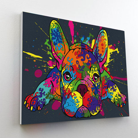 Splat Planet tapyba pagal skaičius – Prancūzų buldogas 30x40 cm, akrilas, drobė, teptukai