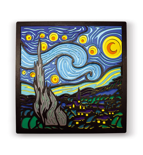 Medinis 3D spalvinimo paveikslas „Žvaigždėta naktis“ 25×25 cm rinkinys
