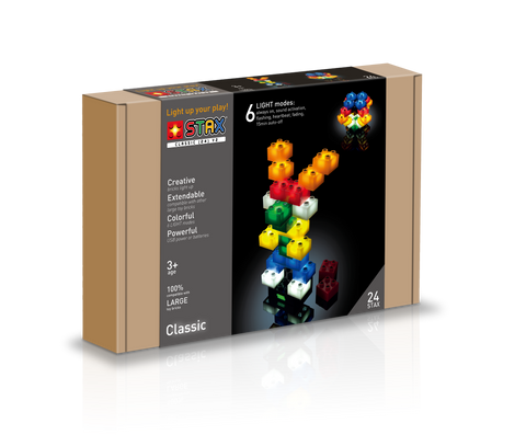 STAX Junior 24 šviečiančių kaladėlių konstruktorius, suderinamas su DUPLO, USB maitinimas