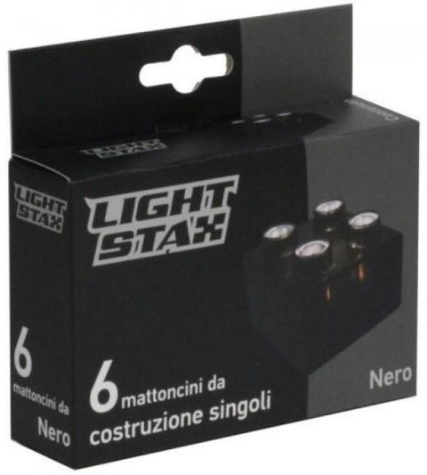 STAX Junior papildymo rinkinys: LED kaladėlės 2x2, juodos, 6 vnt., suderinamos su DUPLO