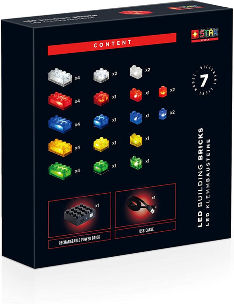 STAX šviečiančių kaladėlių konstruktorius System, persišviečiantis, 36 det., su pagrindu ir USB, suderinamas su LEGO, 3+
