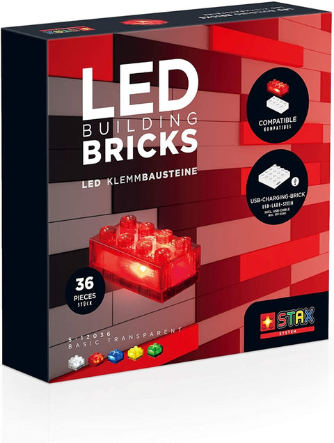 STAX šviečiančių kaladėlių konstruktorius System, persišviečiantis, 36 det., su pagrindu ir USB, suderinamas su LEGO, 3+