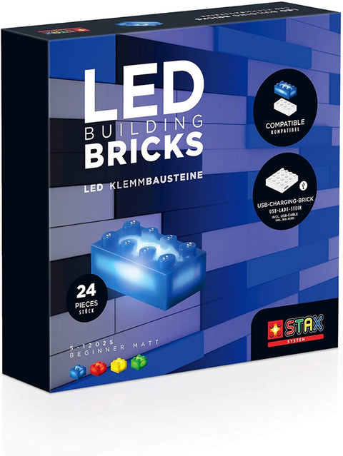 STAX šviečiantis LED konstruktorius System, 24 kaladėlės, USB pagrindas, suderinamas su LEGO