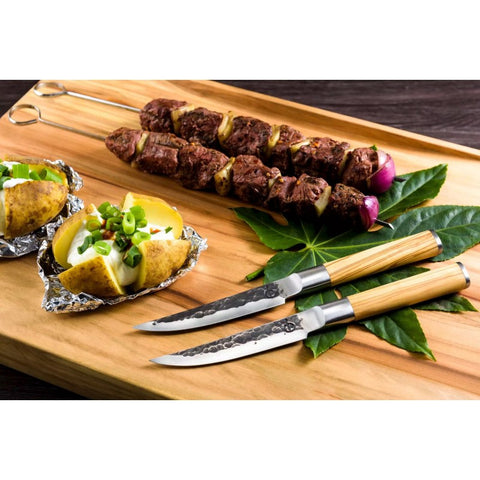 Prabangus steiko peilių rinkinys Forged Olive su alyvmedžio rankenomis
