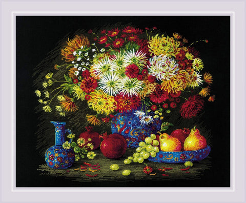 RIOLIS: Still Life with Chrysanthemums. Siuvinėjimo rinkinys iš RIOLIS Nr.: 2068 - HOBI.LT 🇱🇹