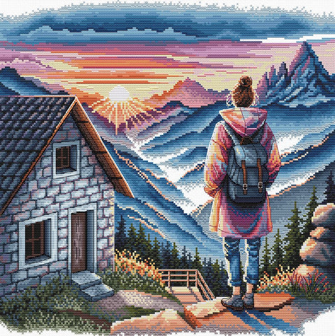 Kalnų saulėtekis – siuvinėjimo kryželiu rinkinys 31,5x31,5 cm