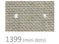 Audinys mini dots: smulkūs balti taškeliai ant smėlio spalvos tekstūruoto audinio, arti fotografuota rašto ir pynimo detalė