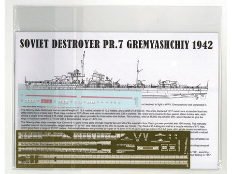 Takom sovietinis naikintojas Gremyashchiy 1942, 1/350 laivo rinkinys