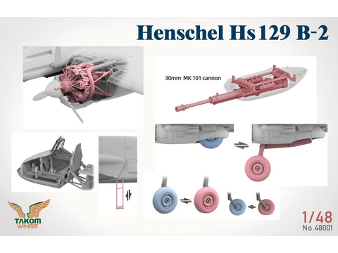 Takom Henschel Hs 129 B-2 lėktuvo modelis 1/48 su interjeru