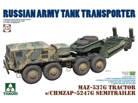 Takom MAZ-537G su CHMZAP-5247G puspriekabe 1/72, plastikinis rinkinys