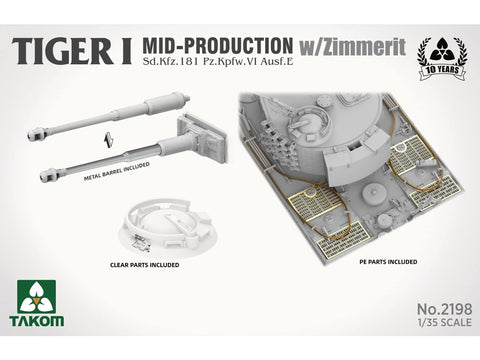 Takom Tiger I (vidurinės gamybos) su Zimmerit 1/35, plastikinis modelis