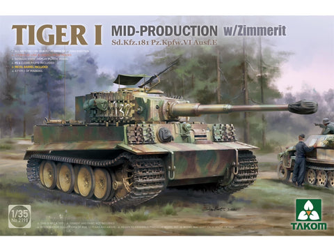 Takom Tiger I (vidurinės gamybos) su Zimmerit 1/35, plastikinis modelis