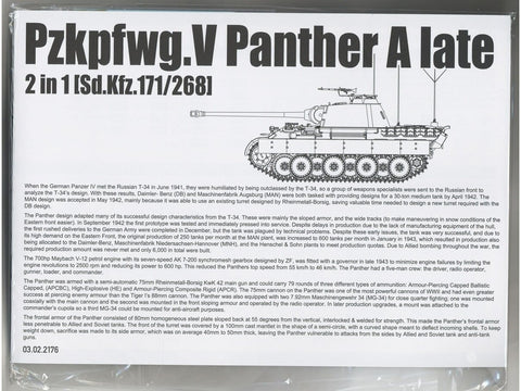 Takom Sd.Kfz.171/267 Panther A vėlyvasis 2in1 1/35 plastikinis tanko modelis