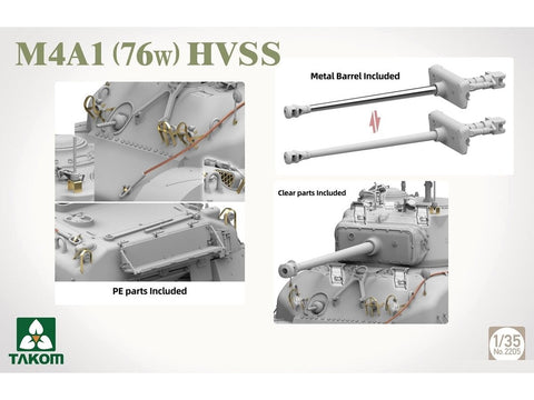 Takom Sherman M4A1 76W HVSS tanko plastikinis surinkimo rinkinys (2205)