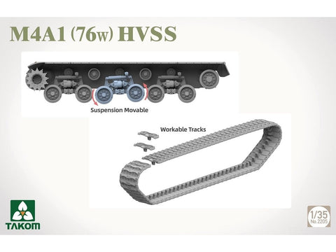 Takom Sherman M4A1 76W HVSS tanko plastikinis surinkimo rinkinys (2205)