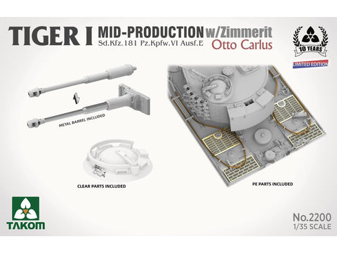 Takom Tiger I, vidurinės gamybos su zimmerit, Otto Carius, 1/35