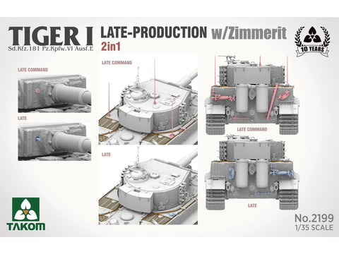 Takom Tiger I Sd.Kfz.181 vėlyvas su zimmeritu, 1/35 plastikinis modelis