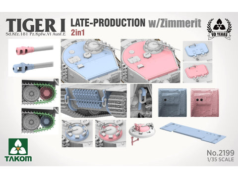 Takom Tiger I Sd.Kfz.181 vėlyvas su zimmeritu, 1/35 plastikinis modelis