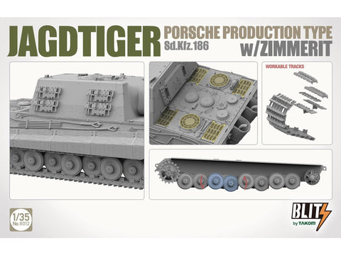 Takom Jagdtiger Sd.Kfz. 186 Porsche su Zimmerit surenkamas modelis 1/35 8012