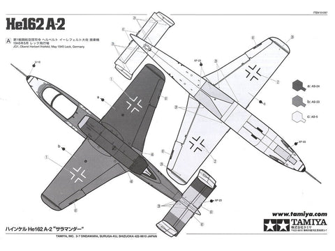 Tamiya Heinkel He 162 A-2 Salamander 1/48 plastikinis lėktuvo modelis