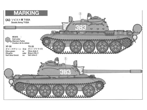 Tamiya T-55A rusiškas vidutinis tankas 1/35 plastikinis modelis