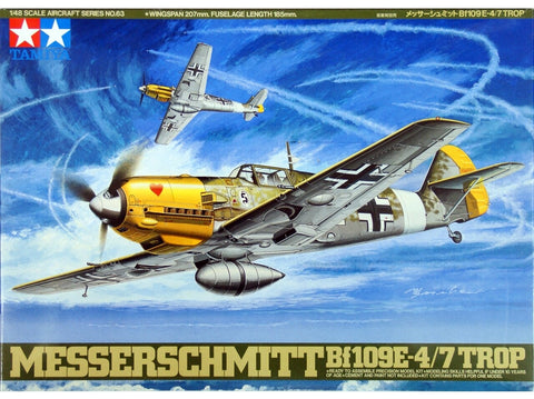 Tamiya Messerschmitt Bf109E-4/7 Trop lėktuvas 1/48, surinkimo rinkinys
