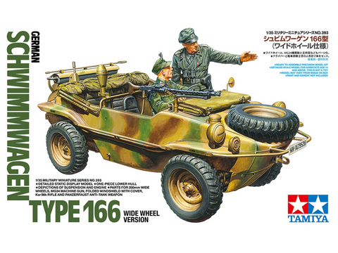 Vokiečių amfibija VW Schwimmwagen 166 modelis 1/35, plačios padangos