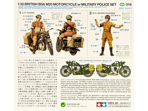 Tamiya BSA M20 britų motociklas su karo policija 1/35 plastikinis modelis