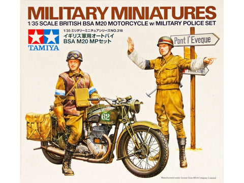 Tamiya BSA M20 britų motociklas su karo policija 1/35 plastikinis modelis