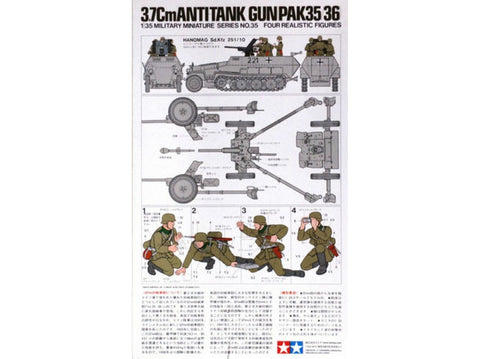 Tamiya 3,7 cm PaK 35/36 prieštankinis pabūklas 1/35 surinkimo rinkinys 35035