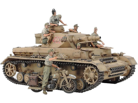 Tamiya Panzer IV Ausf F su motociklu, Šiaurės Afrika 1/35 rinkinys