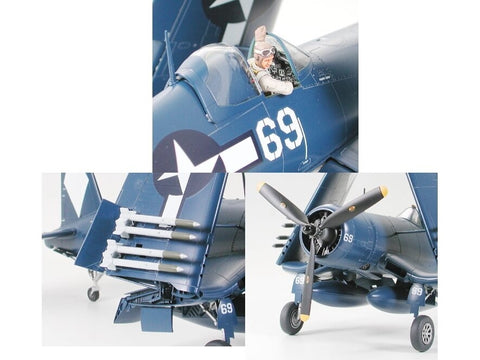 Tamiya Vought F4U-1D Corsair su Moto-Tug 1/48 plastiko rinkinys