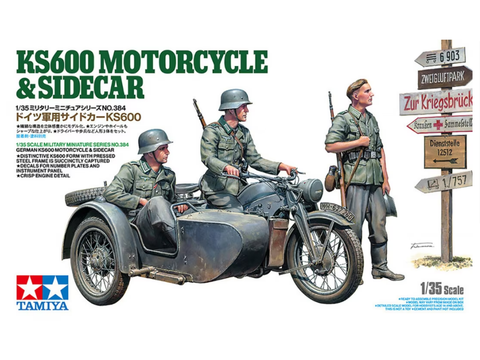 Tamiya Zündapp KS600 motociklas su šoniniu vežimėliu 1/35 modelis