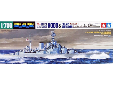 Tamiya Waterline: britų mūšio kreiseris Hood ir E klasės naikintuvas 1/700