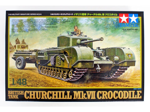 Tamiya Churchill Mk.VII Crocodile britų tankas 1/48 surinkimo rinkinys