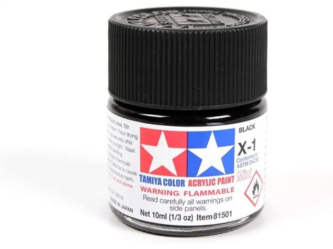 Tamiya X-1 Black akriliniai dažai 10 ml (blizgi juoda)