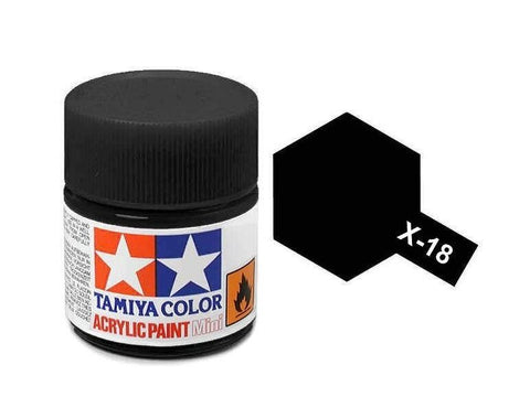 Tamiya X-18 Pusiau blizgūs juodi akriliniai dažai, 10 ml