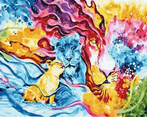 Tapybos rinkinys "A family of bright colors of lions"