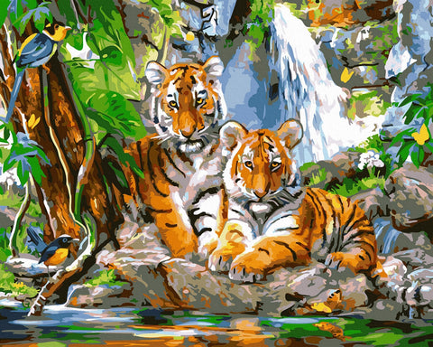 Tapybos rinkinys "Tiger chicks by water"