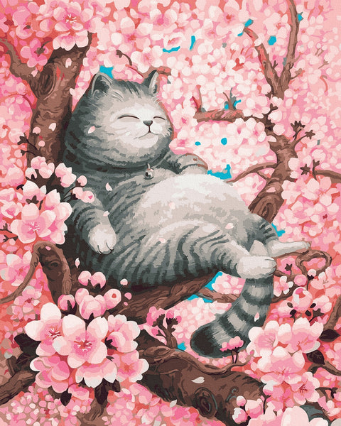 Tapybos rinkinys "A gray cat on the sakura"